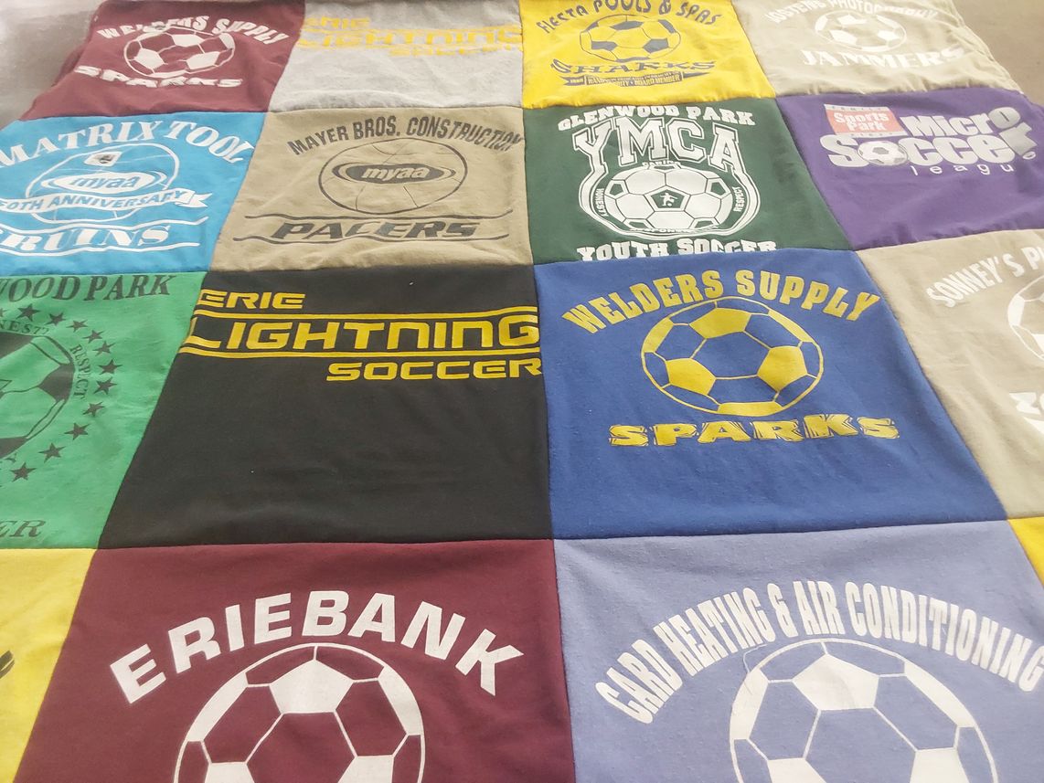 T-shirt quilt featuring erie lightning soccer, sparks by Kathryn from PA