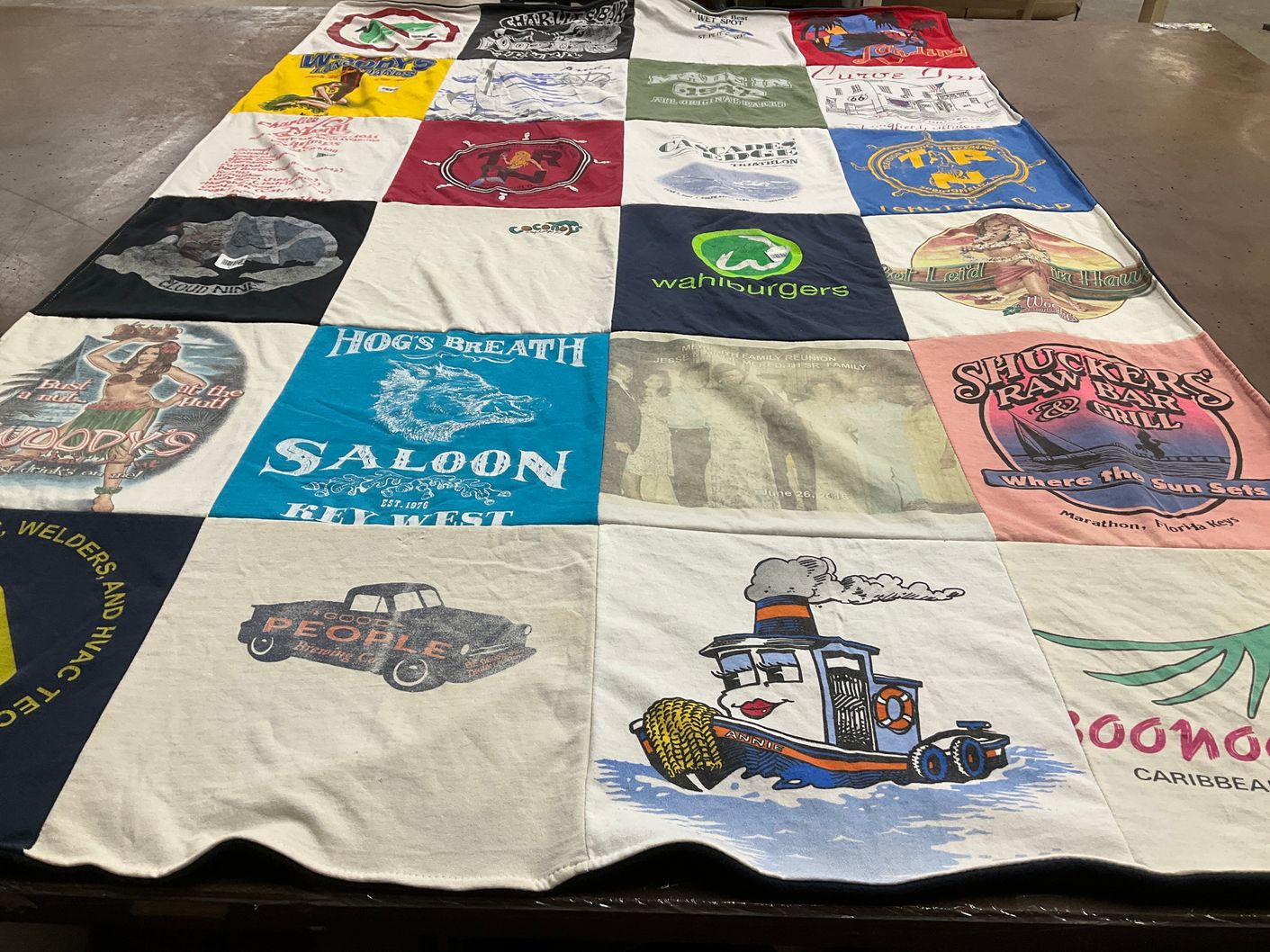 T-shirt quilt with food, beach themes by James from IL