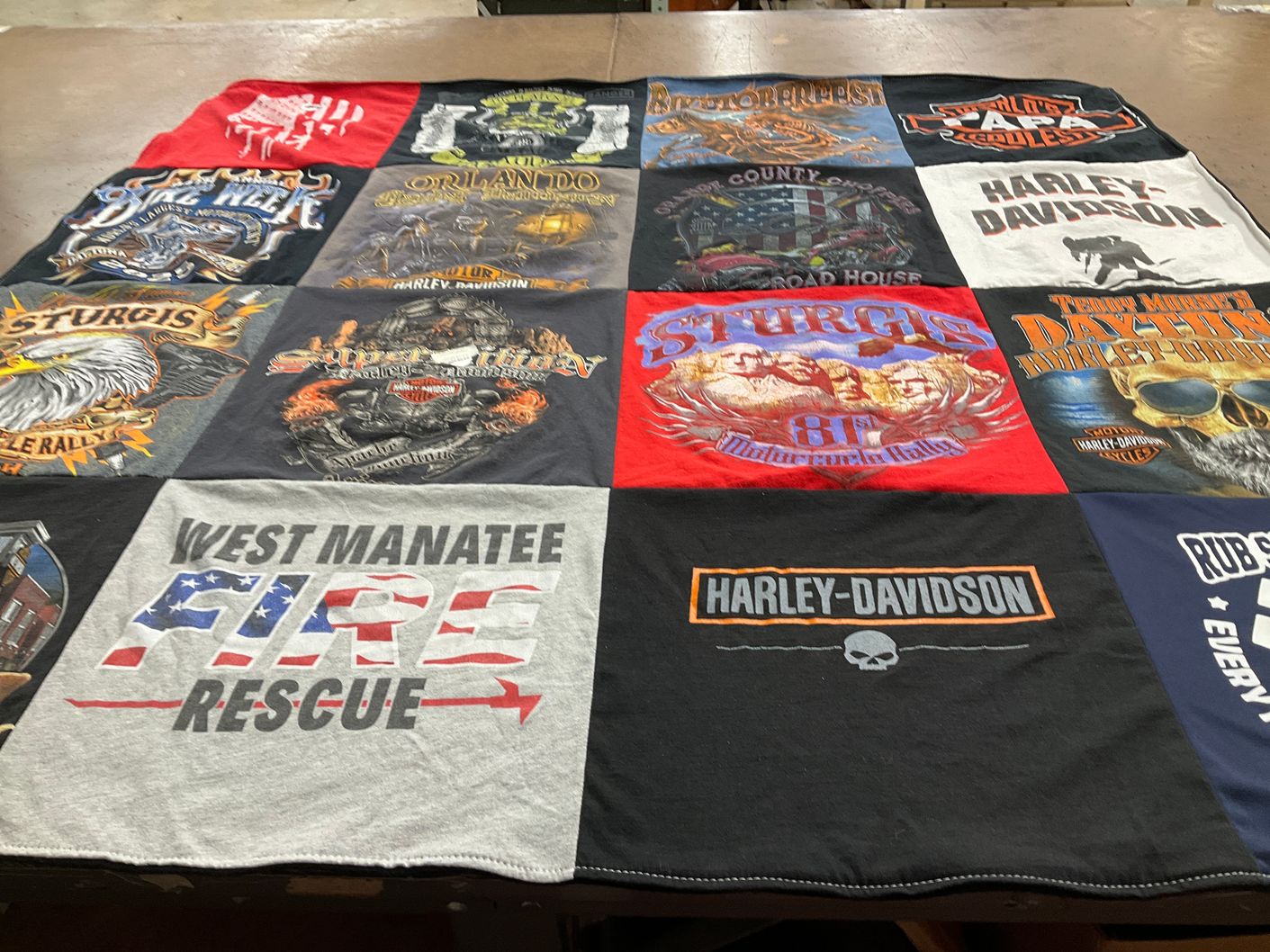 T-shirt quilt with motorcycle culture, biker events themes by Pamela from FL