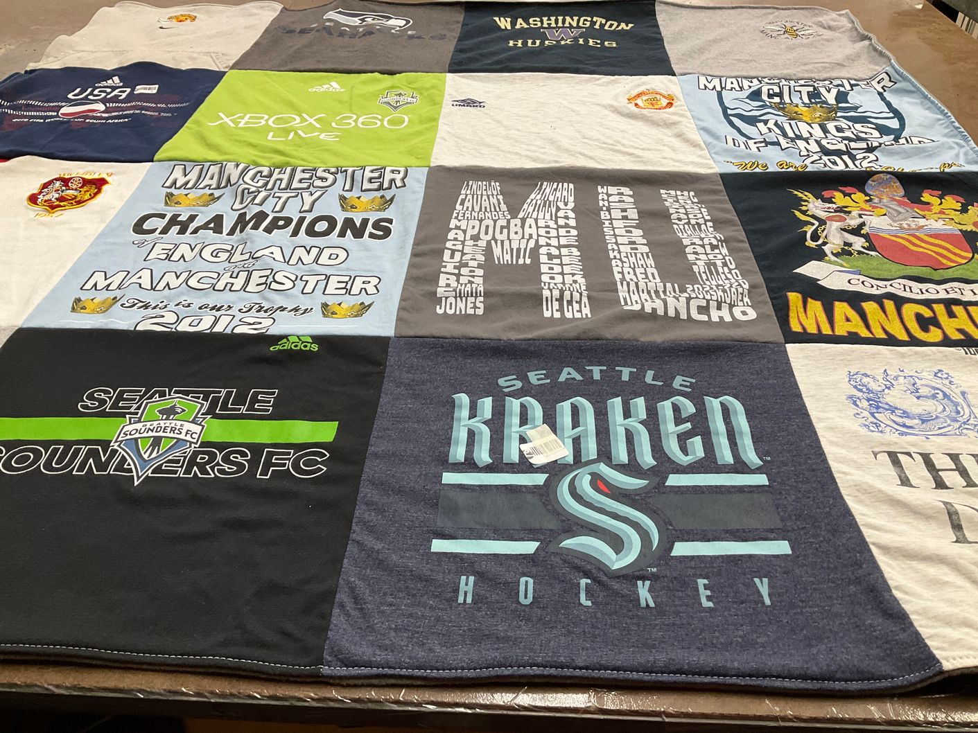 T-shirt quilt featuring manchester city, seattle sounders fc by Jill from WA