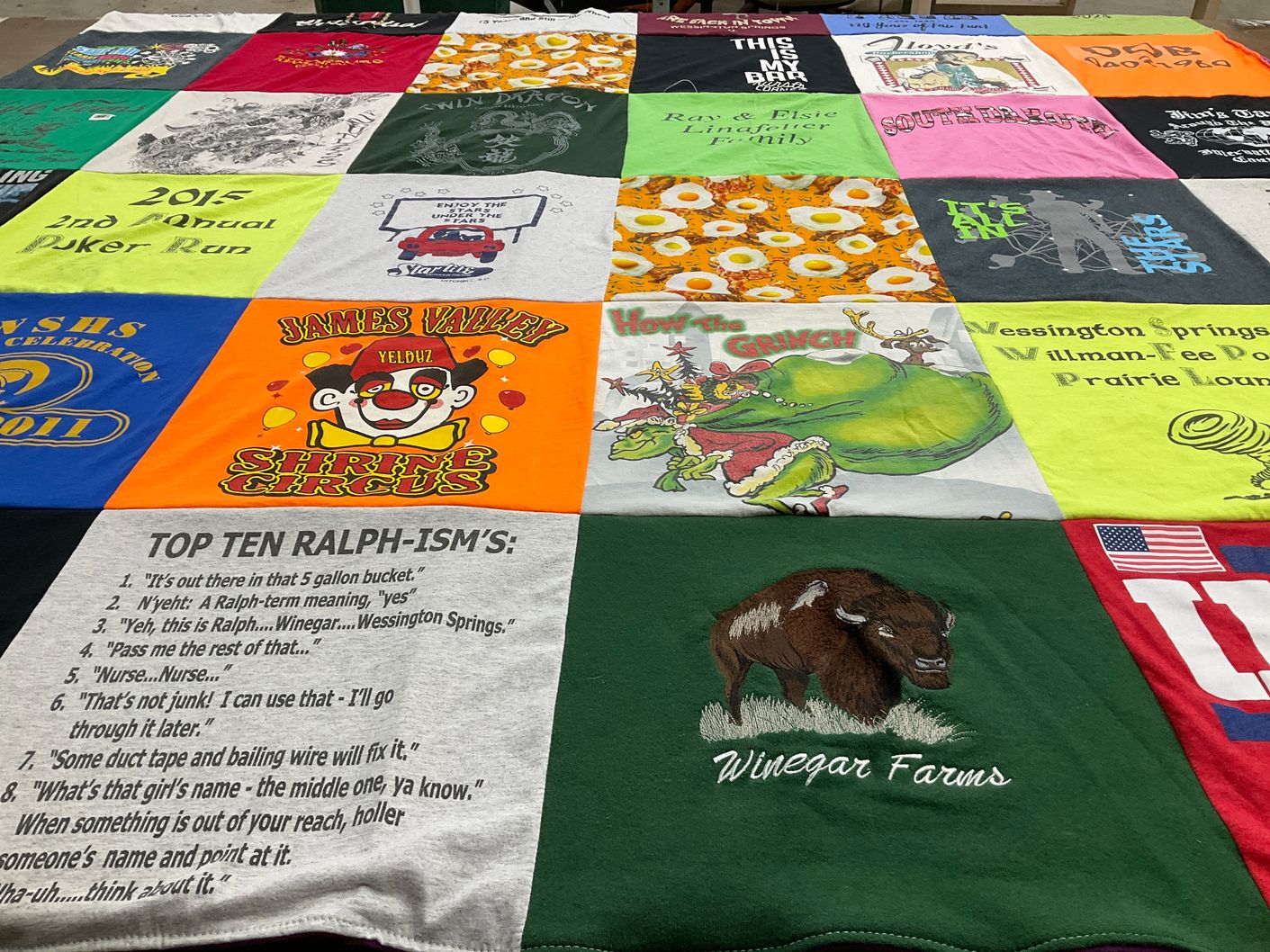 T-shirt quilt with events, fundraisers themes by Eileen from SD