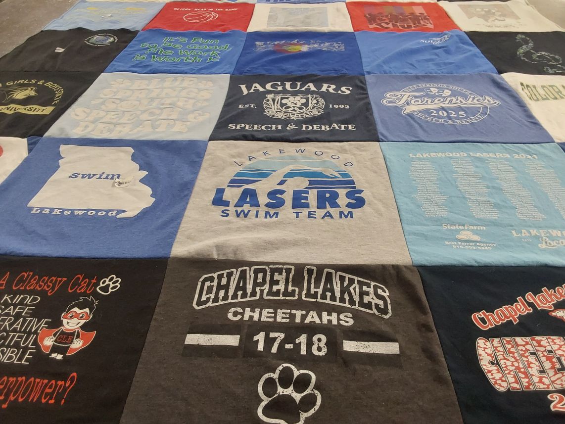 T-shirt quilt featuring lakewood lasers swim team, chapel lakes cheetahs by Dwayne from MO