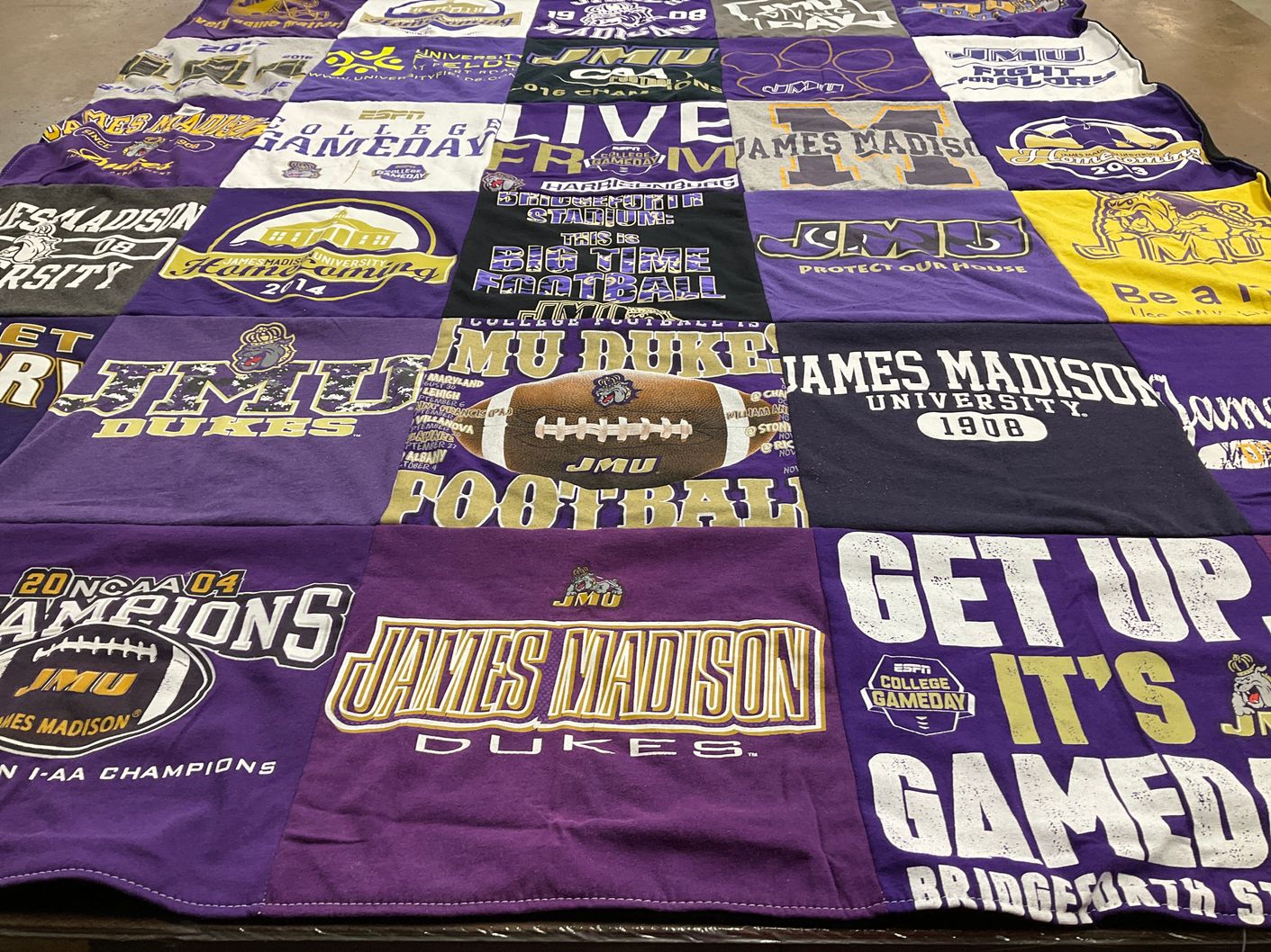 T-shirt quilt featuring jmu dukes by Donna from VA