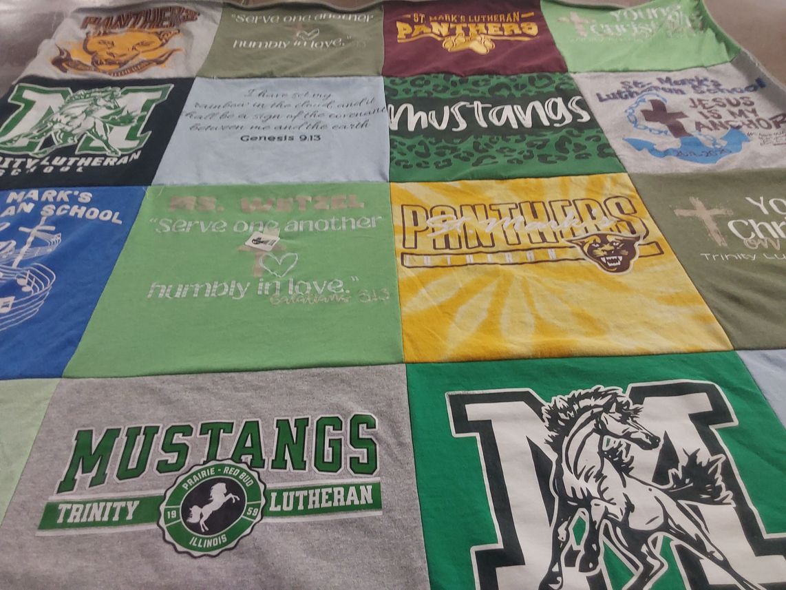 T-shirt quilt featuring panthers, mustangs by Alyssa from IL