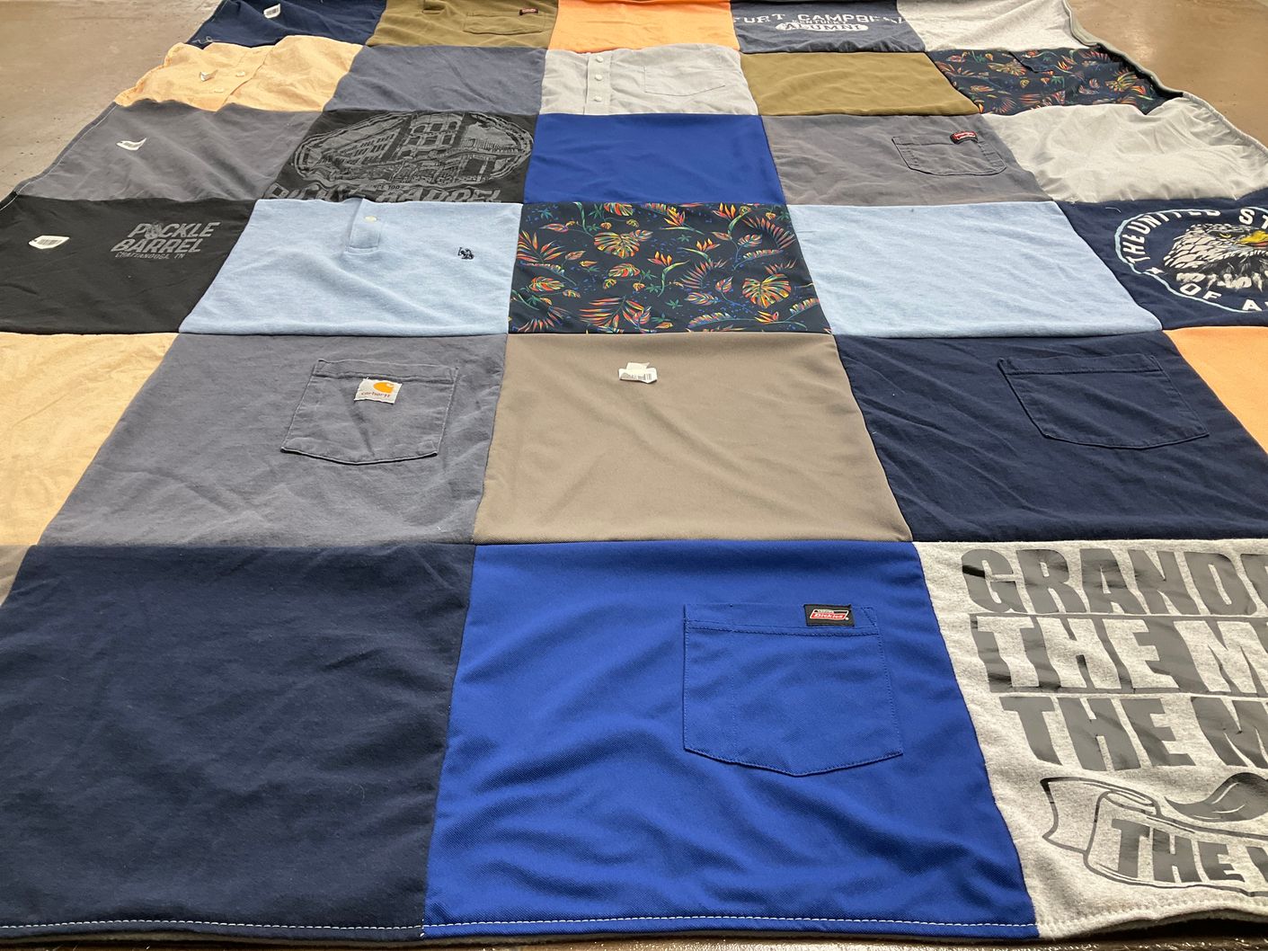 T-shirt quilt with cooking, outdoors themes by Victoria from NE
