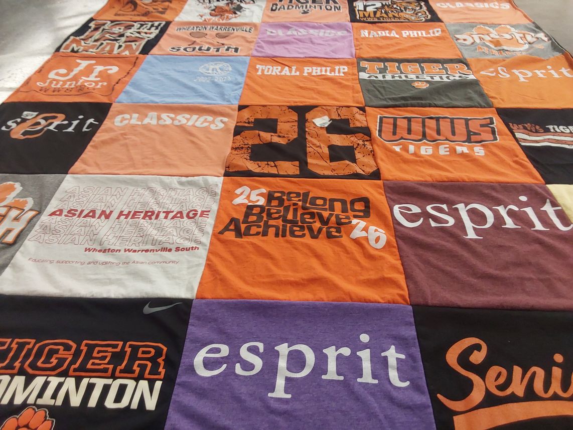 T-shirt quilt featuring wheaton warrenville south tigers by Rino from IL