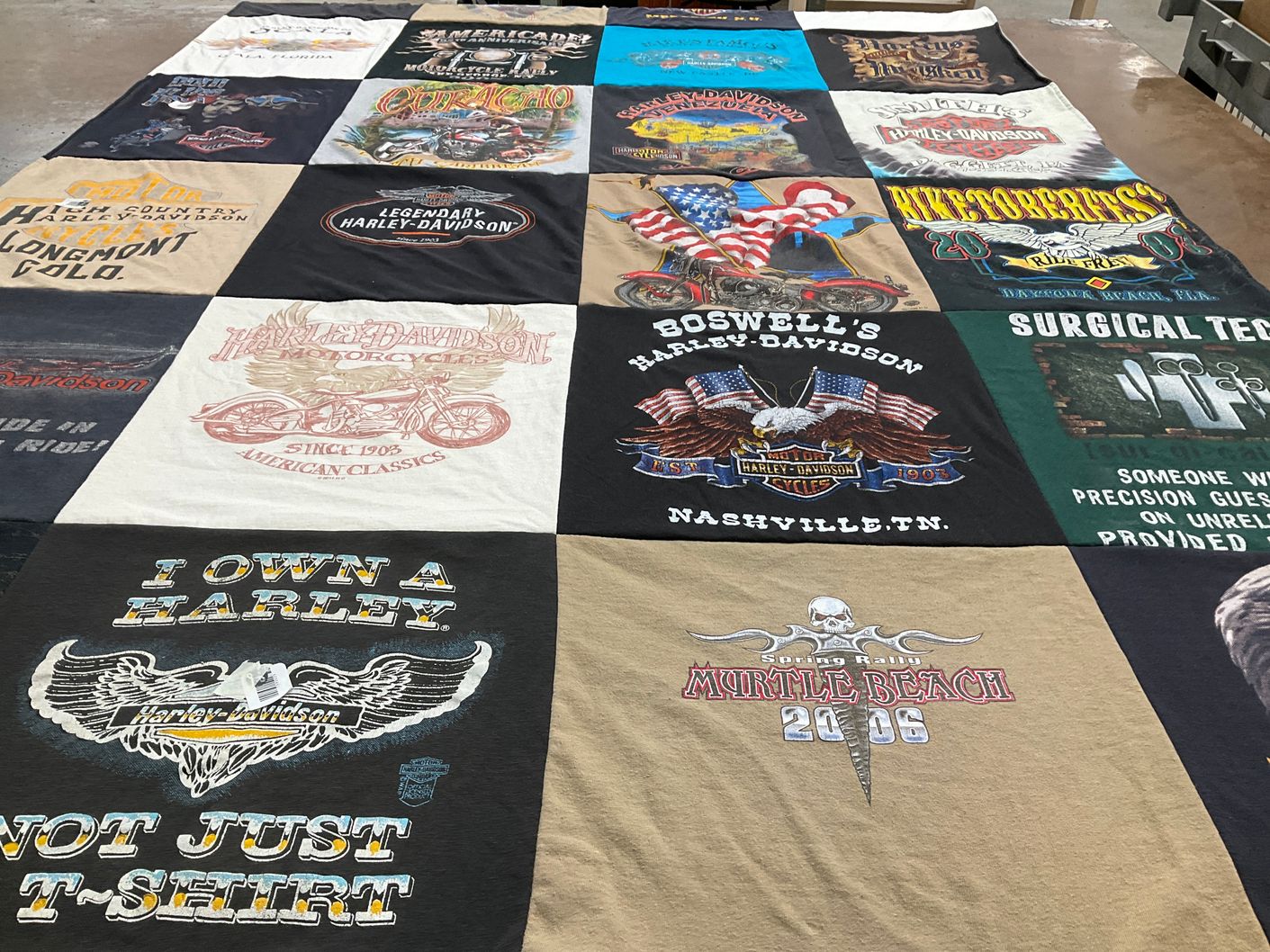 T-shirt quilt with motorcycling, biking themes by Teresa from SC