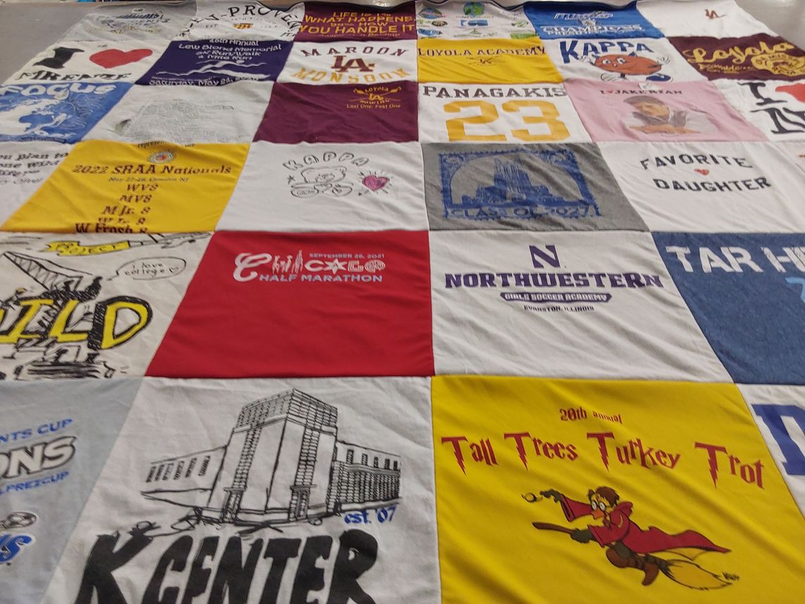 T-shirt quilt from northwestern university, loyola academy by Olga from IL