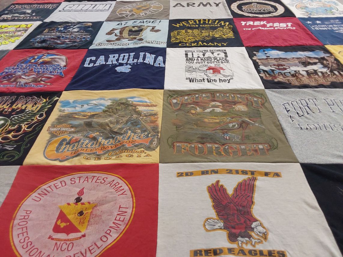 T-shirt quilt featuring red eagles by Arthur from NC