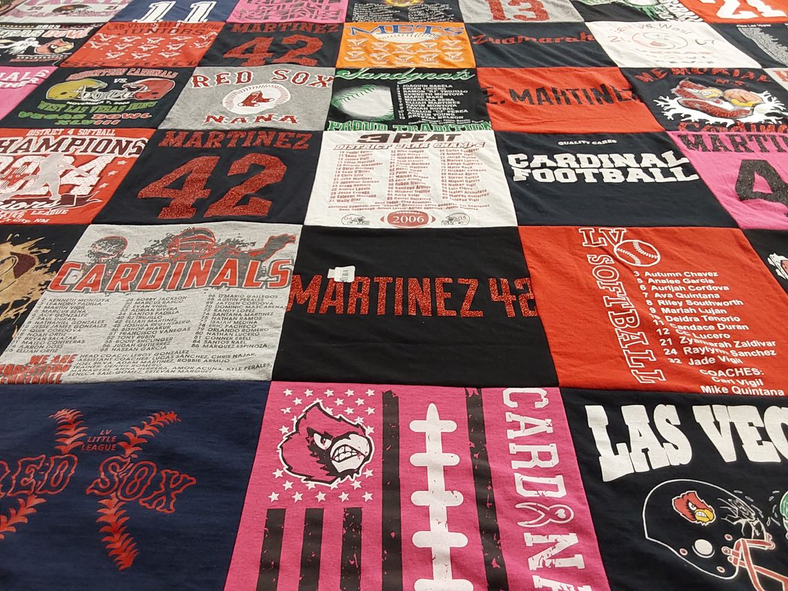 T-shirt quilt featuring cardinals, red sox by Sarah from NM