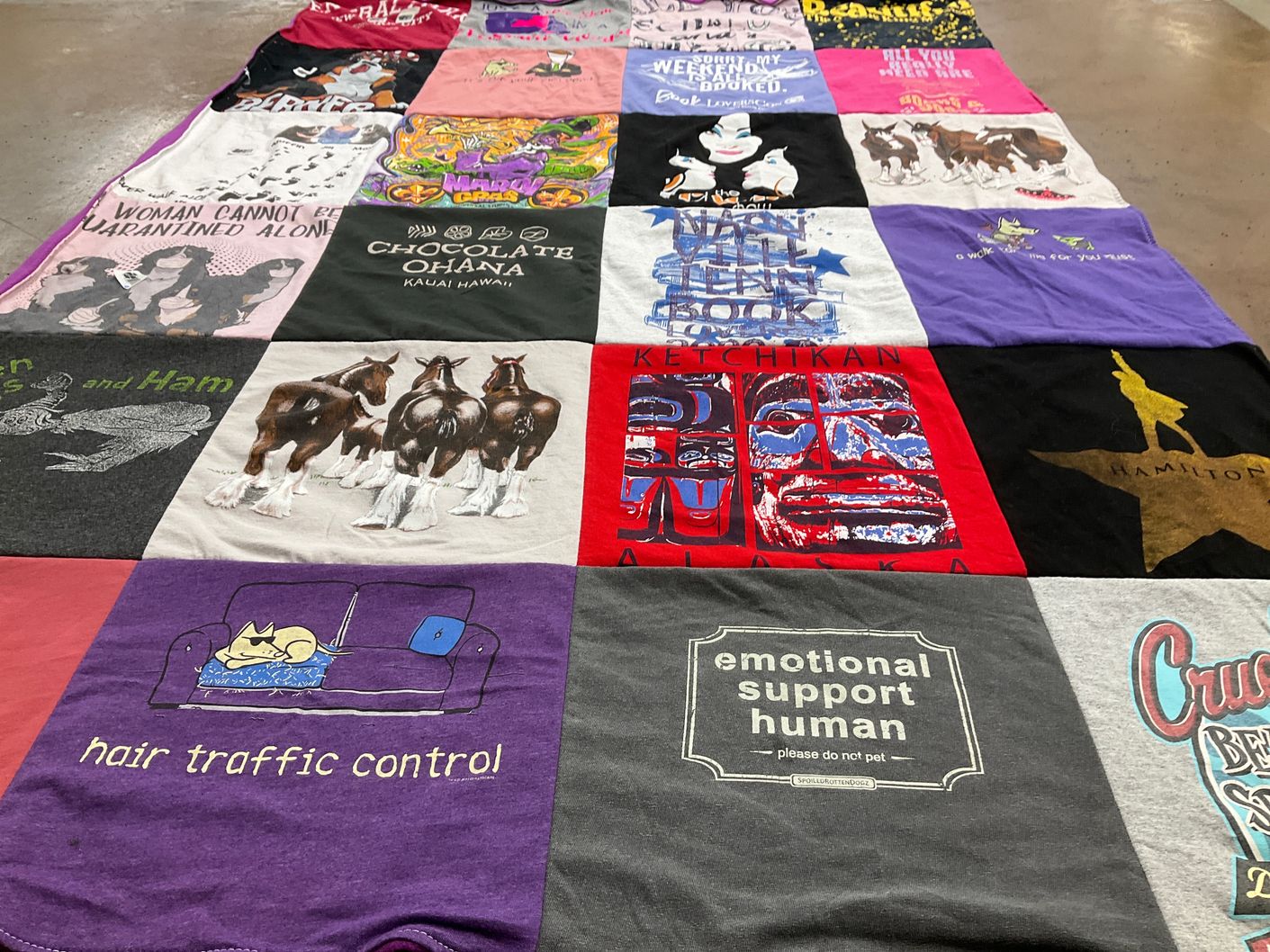 T-shirt quilt with movies, literature themes by Jill from MO