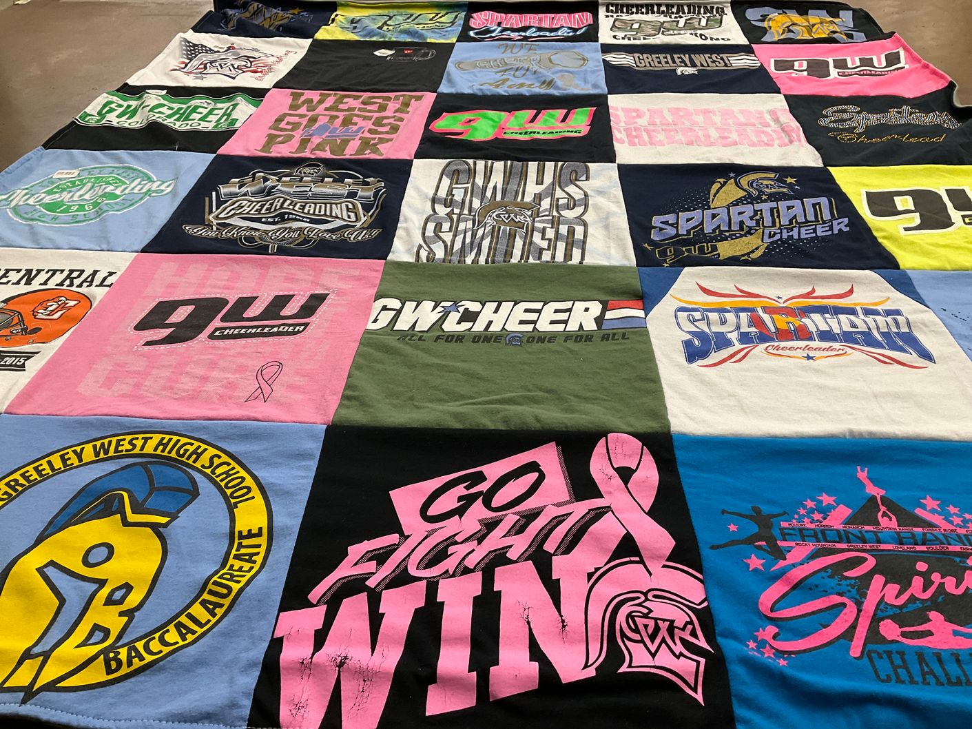 T-shirt quilt featuring greeley west high school cheerleading by Debra from CO