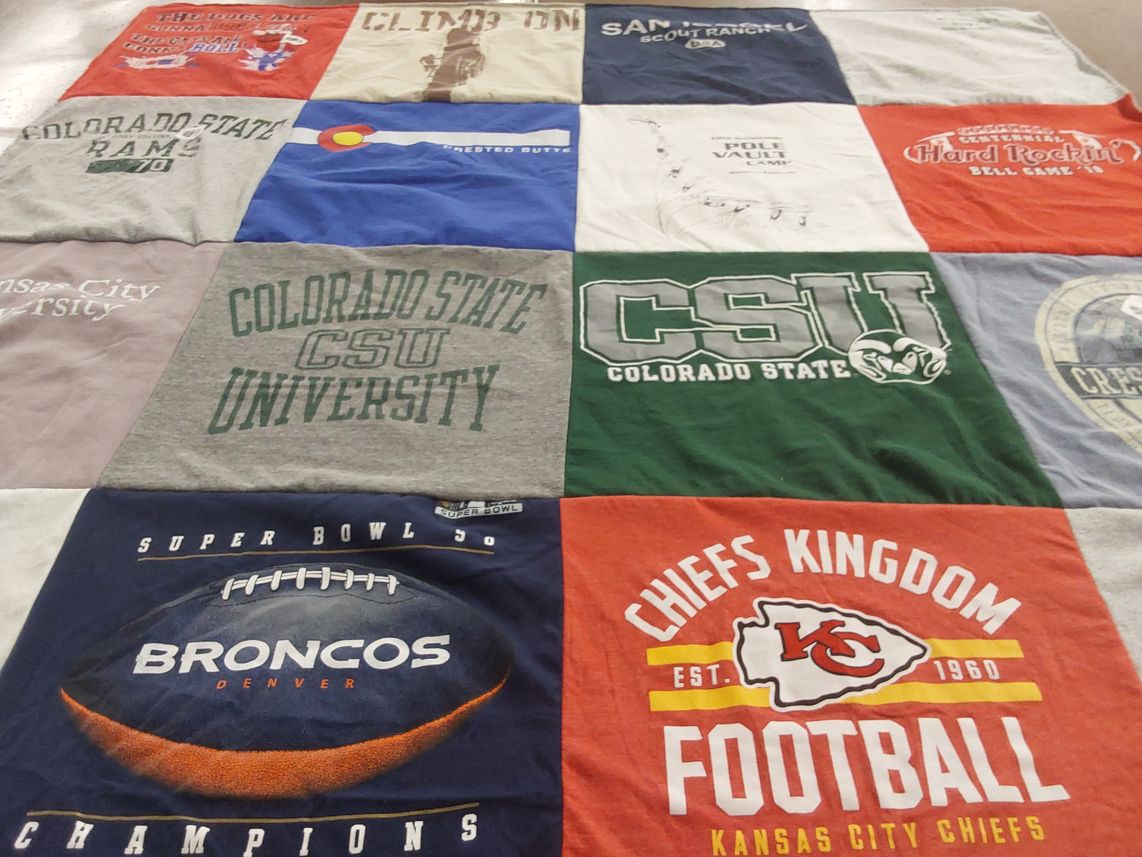 T-shirt quilt featuring kansas city chiefs, denver broncos by Diane from CO