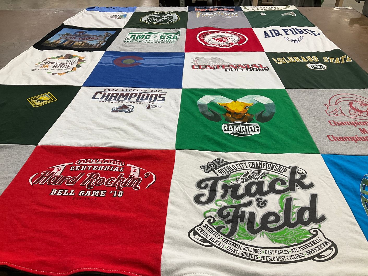 T-shirt quilt featuring centennial bulldogs by Diane from CO
