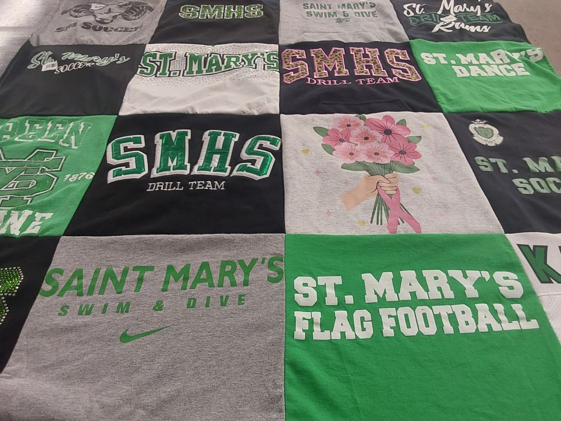 T-shirt quilt featuring saint mary's drill team, saint mary's swim and dive by Mary from CA