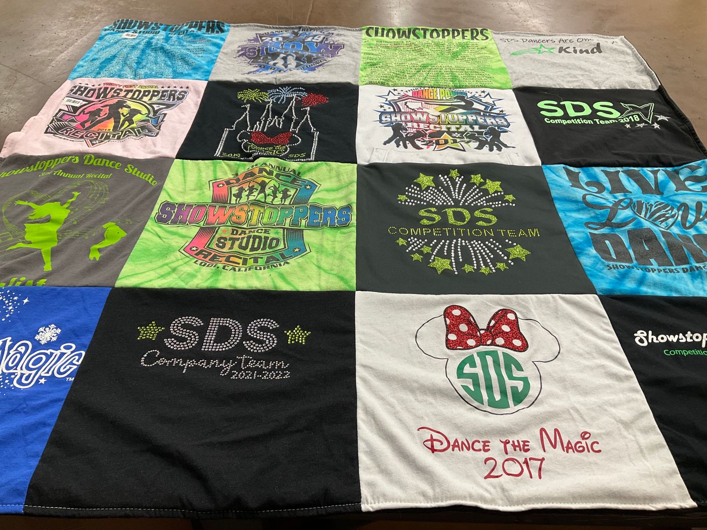 T-shirt quilt with dance themes by Mary from CA