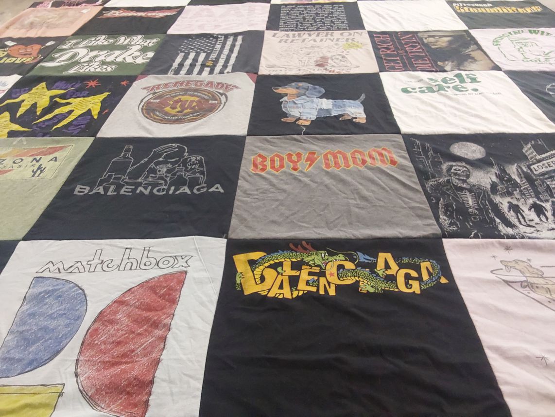 T-shirt quilt with fashion, music themes by Katherine from FL