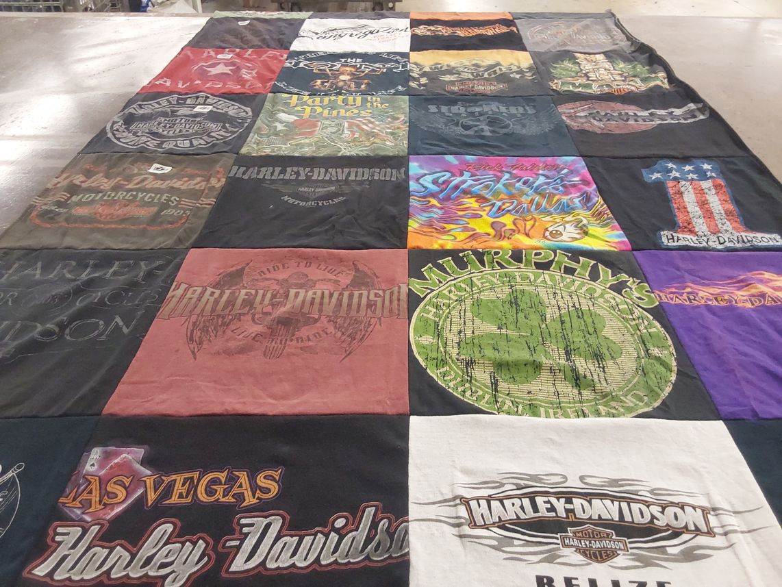 T-shirt quilt with motorcycles, biker culture themes by David from NC