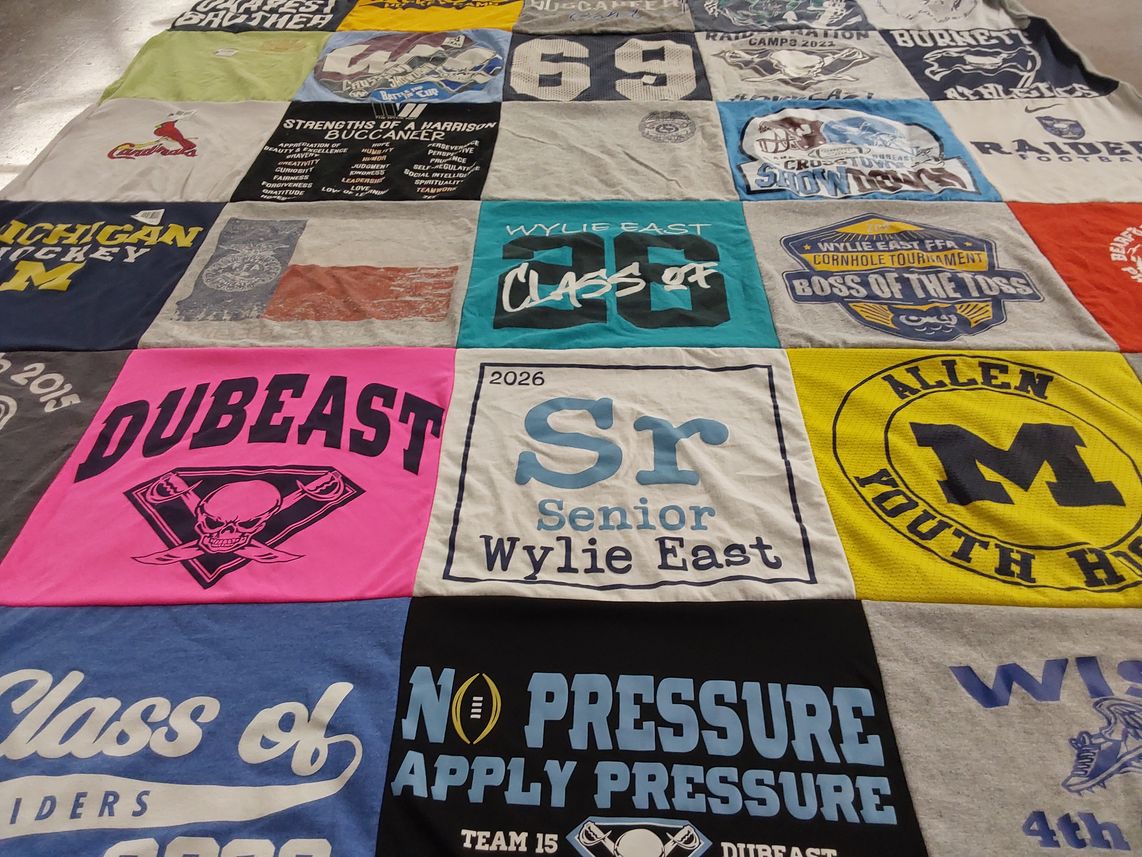 T-shirt quilt featuring wylie east high school, allen high school by Kathleen from FL