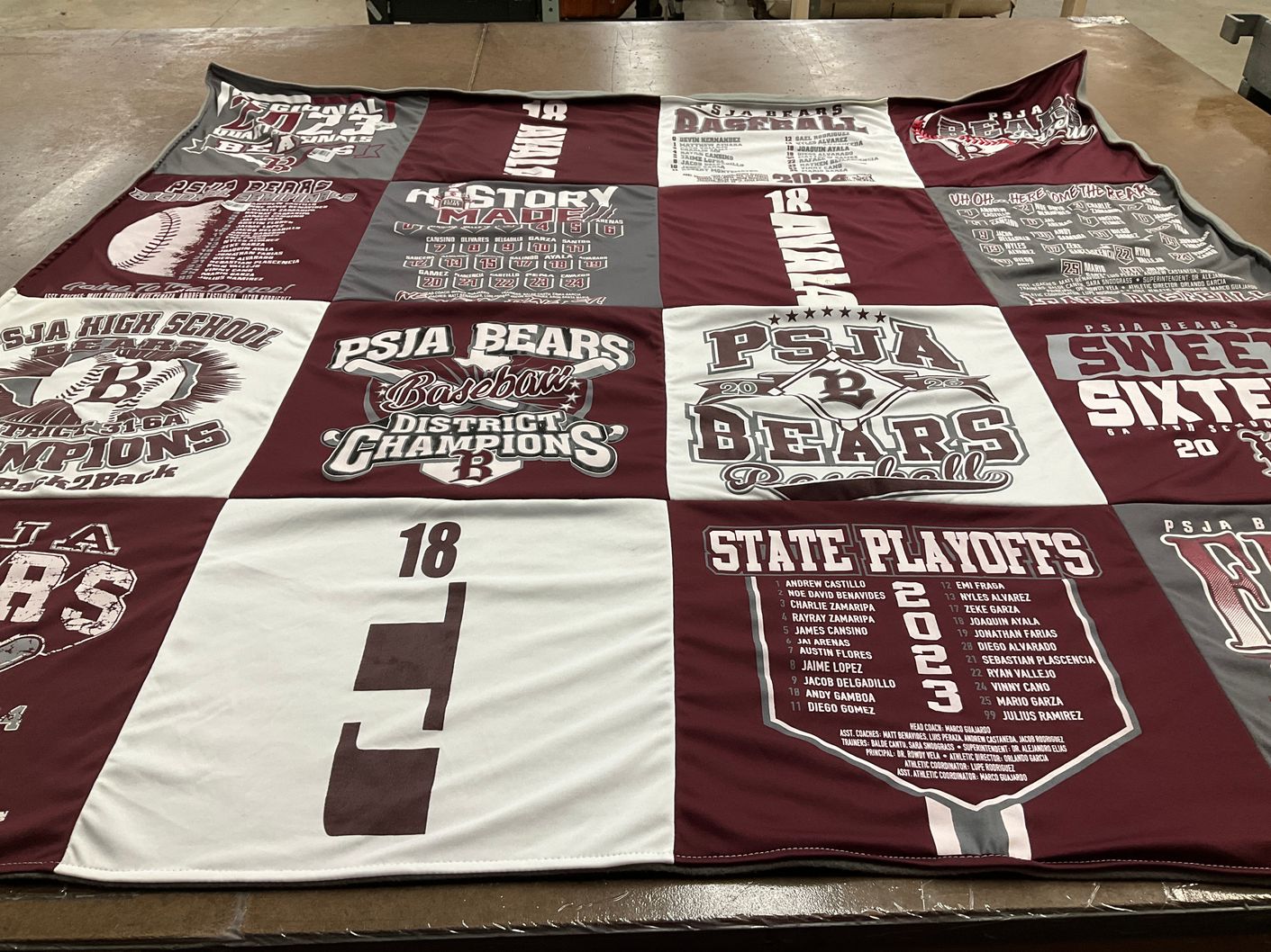 T-shirt quilt featuring psja bears baseball by Pedro from TX