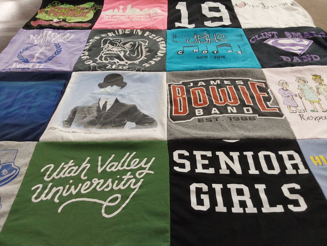 T-shirt quilt from utah valley university, james bowie high school by Michelle from TX