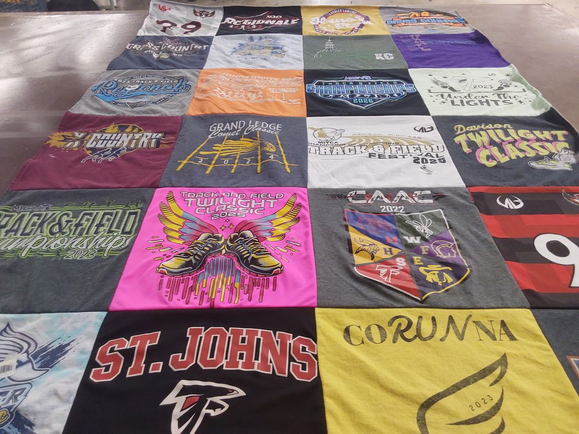 T-shirt quilt from grand ledge high school, st john's university by Trisha from MI