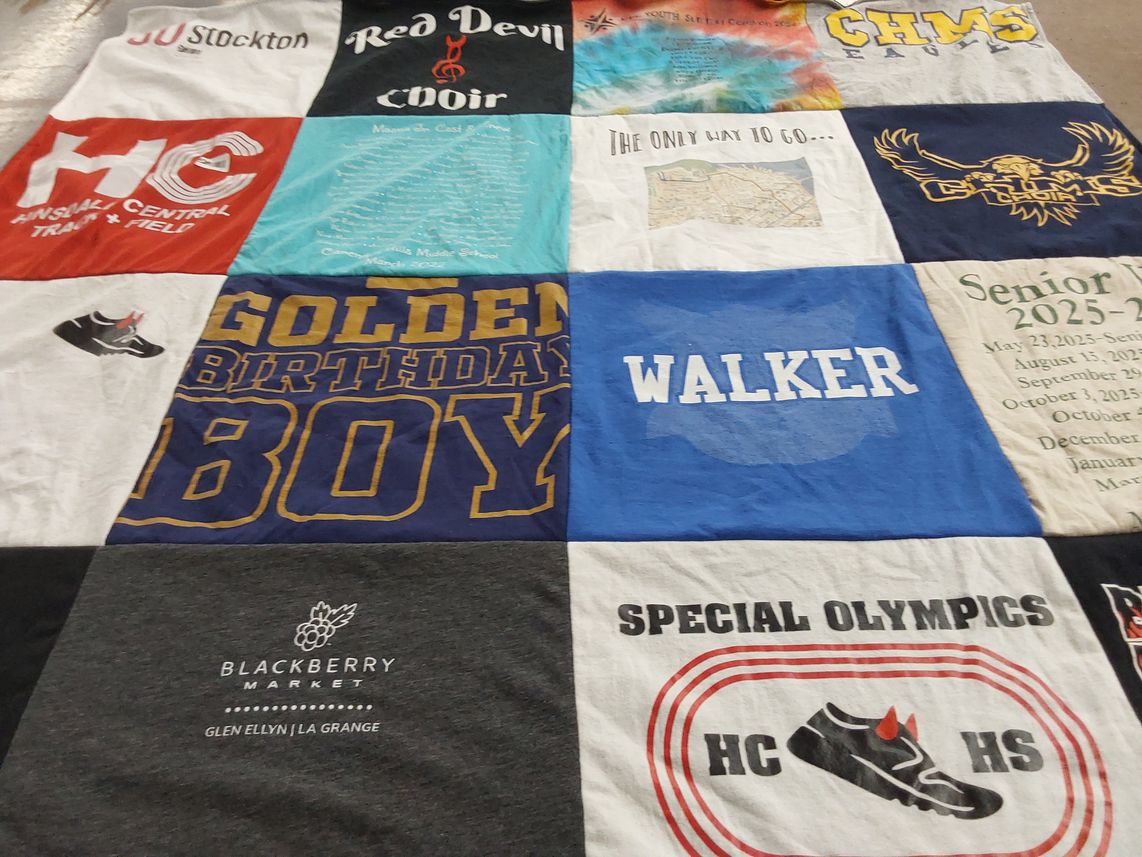 T-shirt quilt from stockton university, musical central high school by Michelle from IL