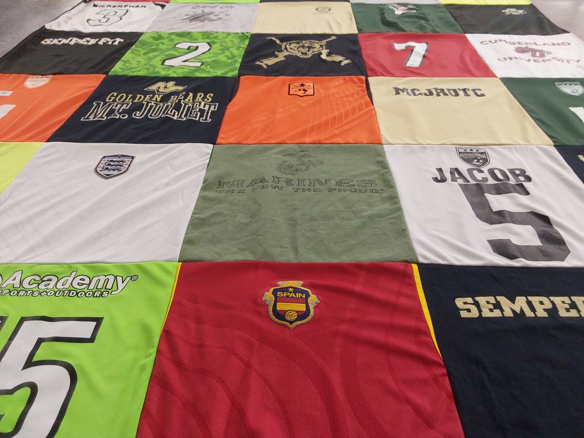 T-shirt quilt from cumberland university, mt juliet high school by Jennifer from TN
