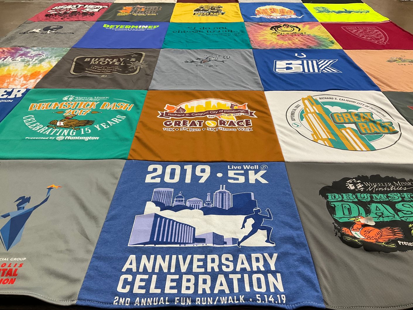 T-shirt quilt with running, fitness themes by Karen from IN