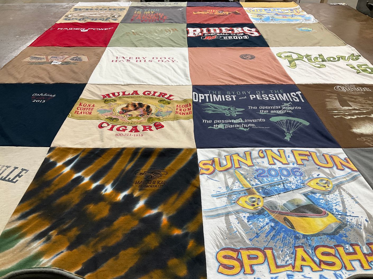 T-shirt quilt with aviation, cigars themes by Cindy from TX