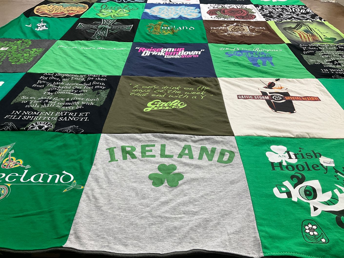 T-shirt quilt with irish culture, music themes by Cira from IA