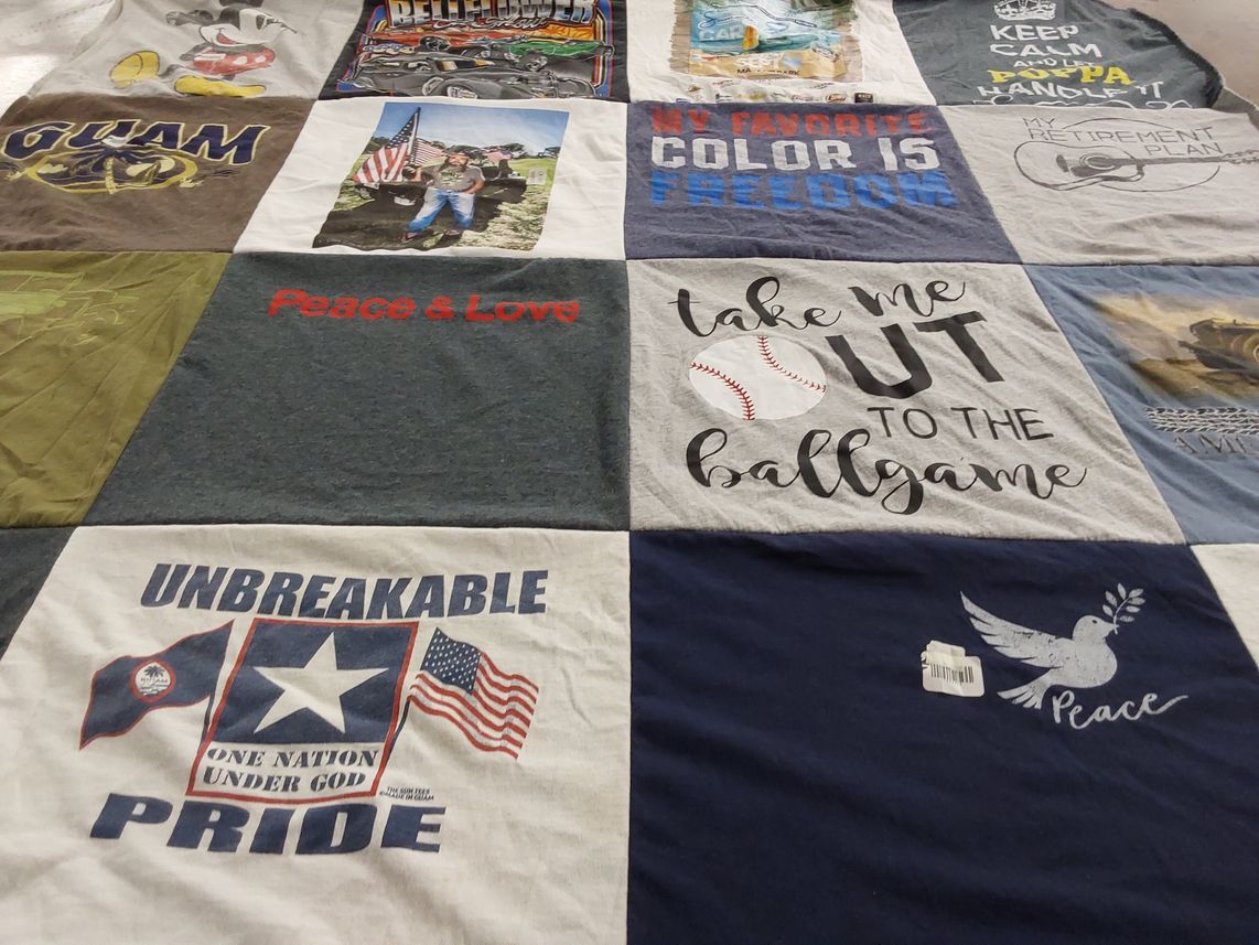 T-shirt quilt with baseball, american patriotism themes by Nanette from CA