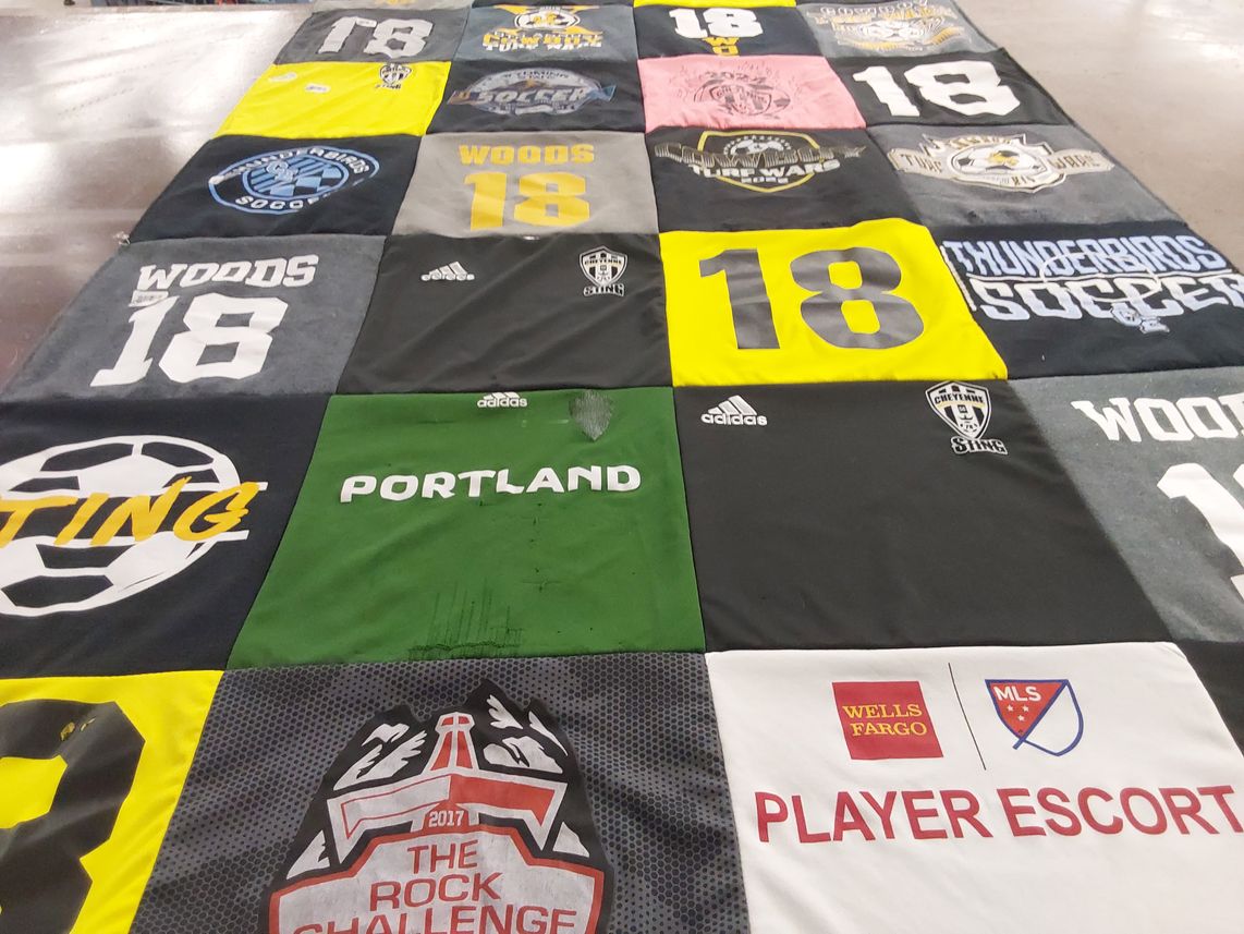 T-shirt quilt with soccer, sports themes by Lindsey from WY