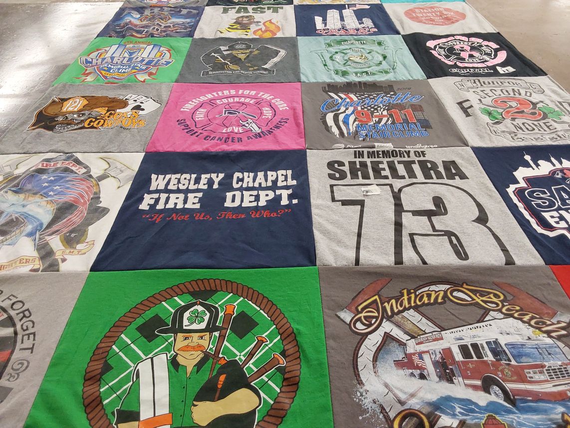 T-shirt quilt with community, firefighting themes by Brandon from NC