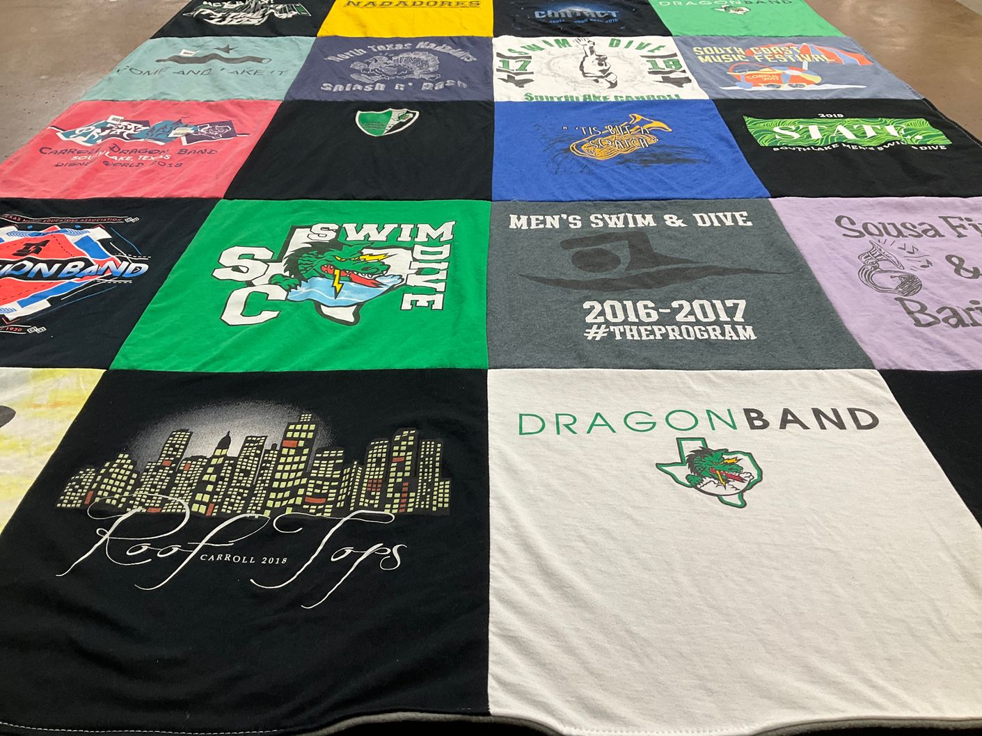 T-shirt quilt featuring southlake carroll high school swim and dive team by Kathleen from TX