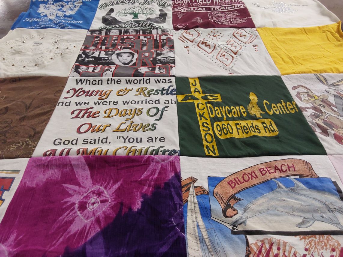 T-shirt quilt with family, reunion themes by Jessica from TN