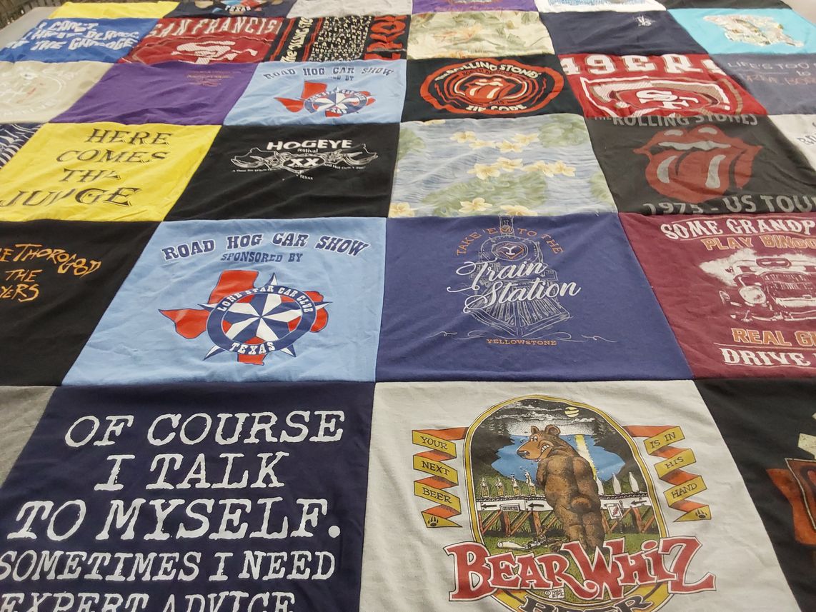 T-shirt quilt with cars, bingo themes by Joseph from TX