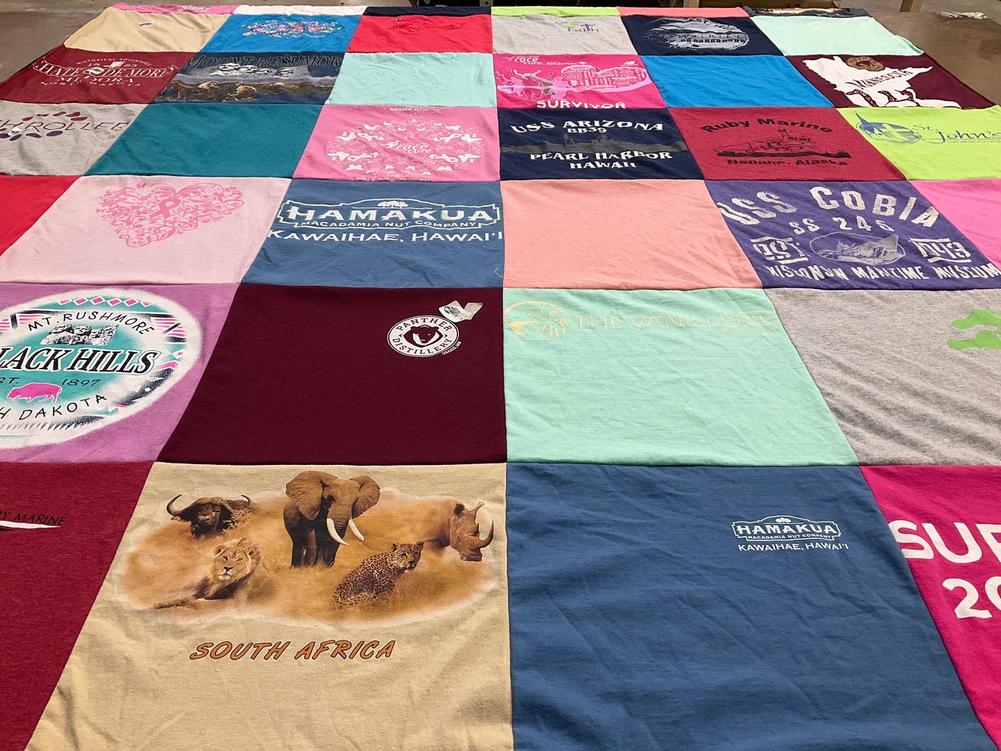 T-shirt quilt with travel, marine themes by Susan from WI