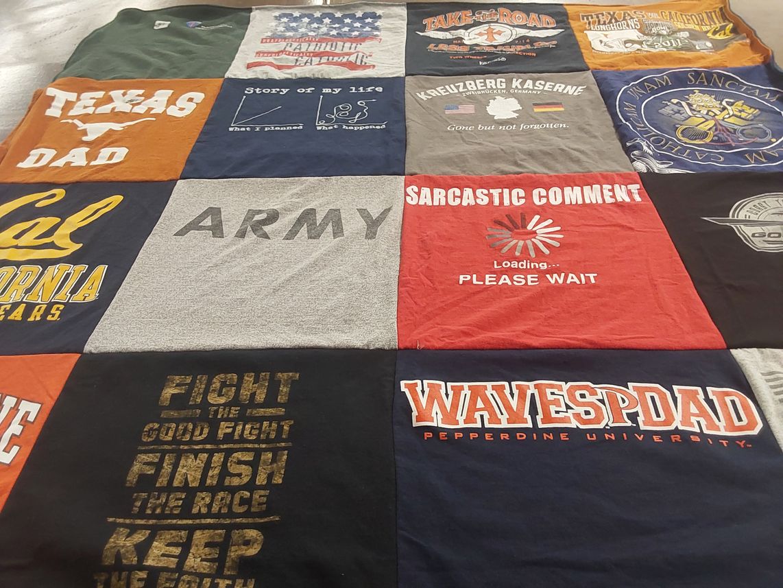 T-shirt quilt from pepperdine university, university of california by Cameron from IL