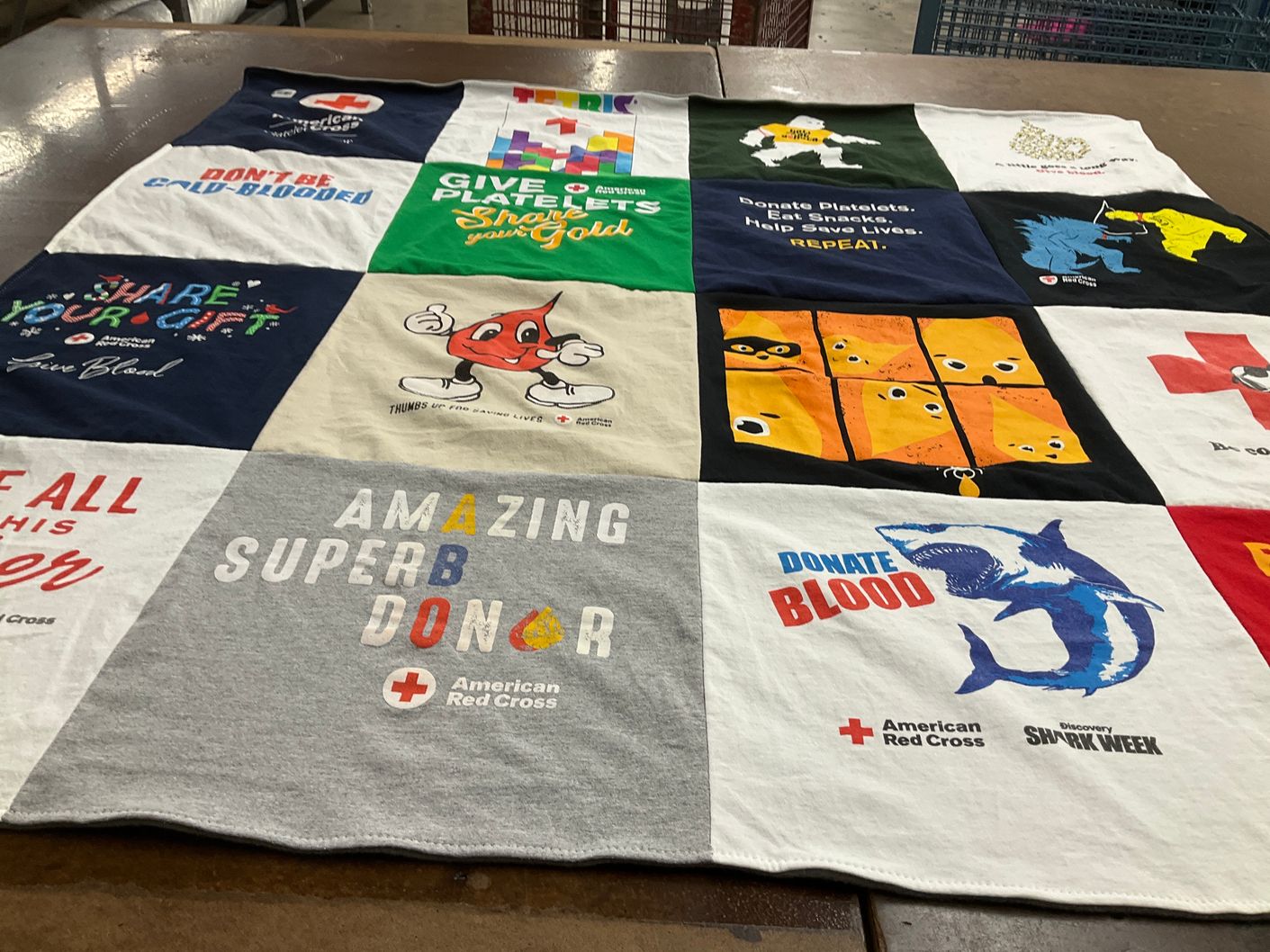 T-shirt quilt with blood donation, health awareness themes by Kevin from MN