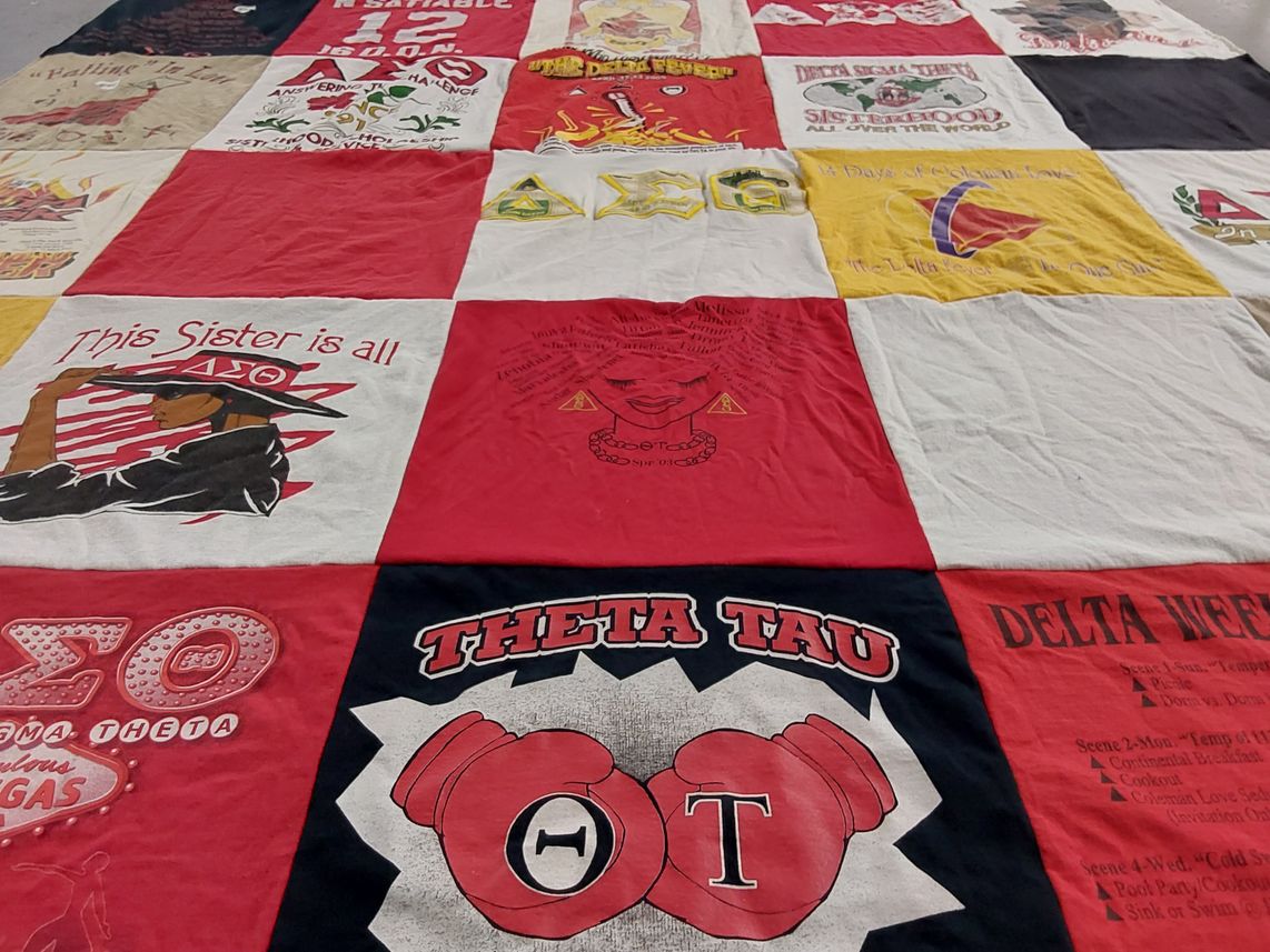 T-shirt quilt with sororities, fraternities themes by Jennifer from GA