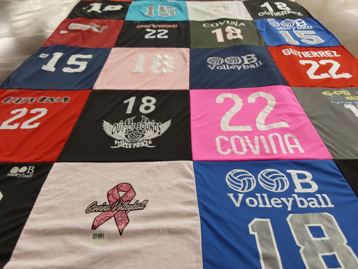 T-shirt quilt with sports themes by Araceli from CA