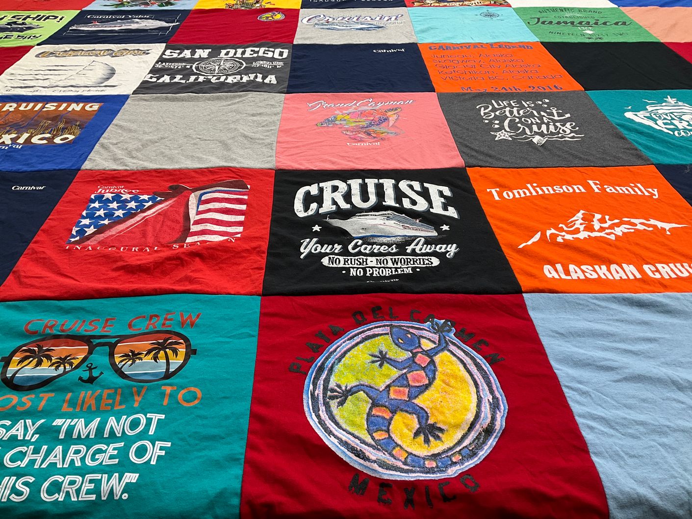 T-shirt quilt with cruising, travel themes by Damon from TX