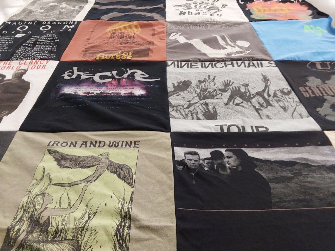 T-shirt quilt with music, concerts themes by Daniel from OR