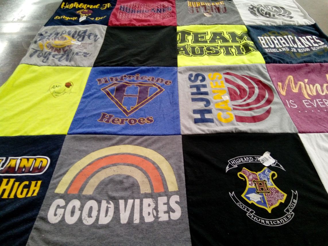 T-shirt quilt featuring highland junior high school hurricanes by Madeline from AZ