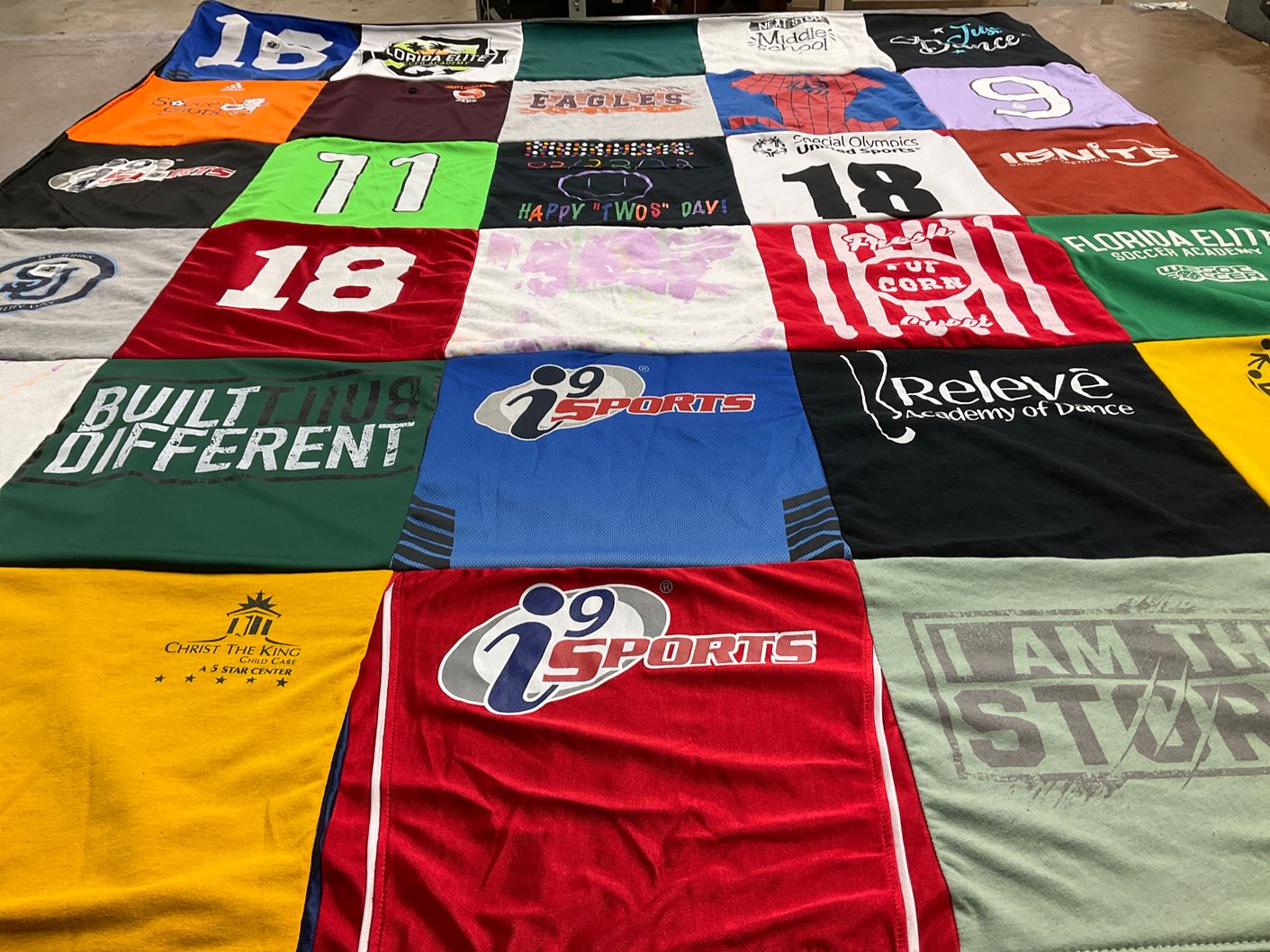 T-shirt quilt with sports, dance themes by Michele from FL