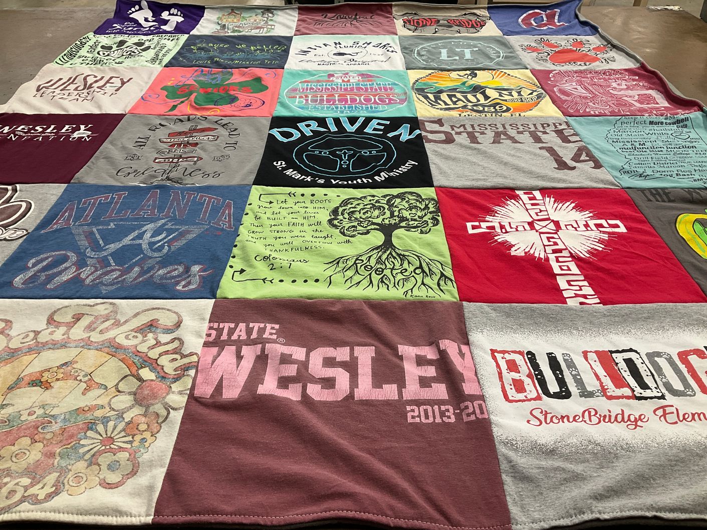 T-shirt quilt from mississippi state university, wesley college by Kacie from MS
