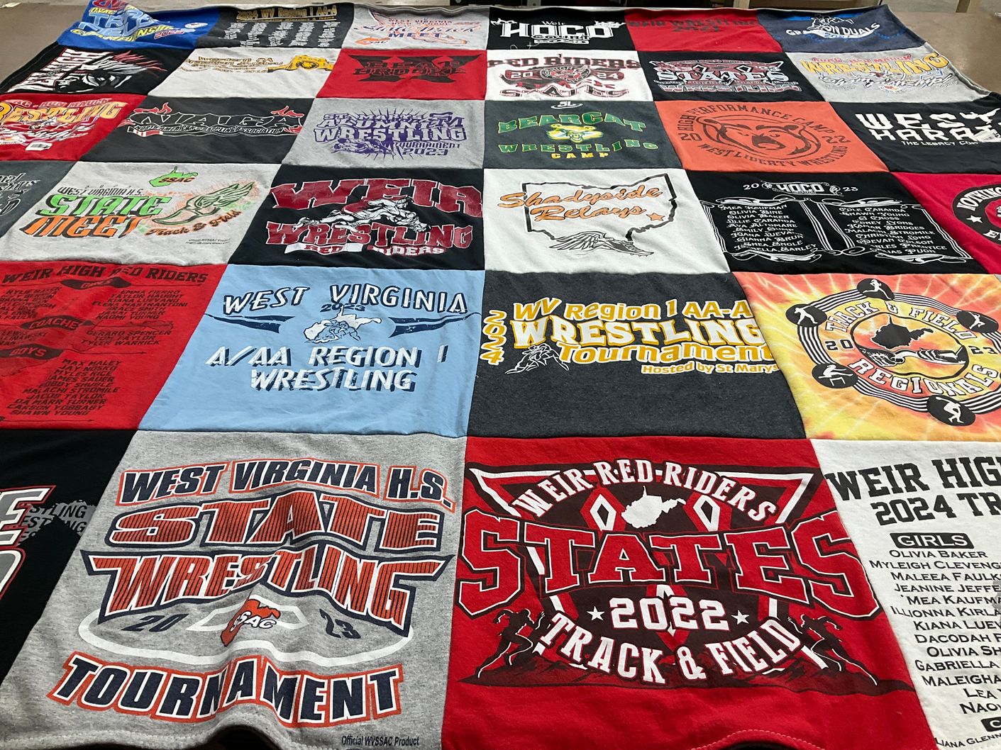 T-shirt quilt featuring weir high school riders by Sarah-Marie from WV