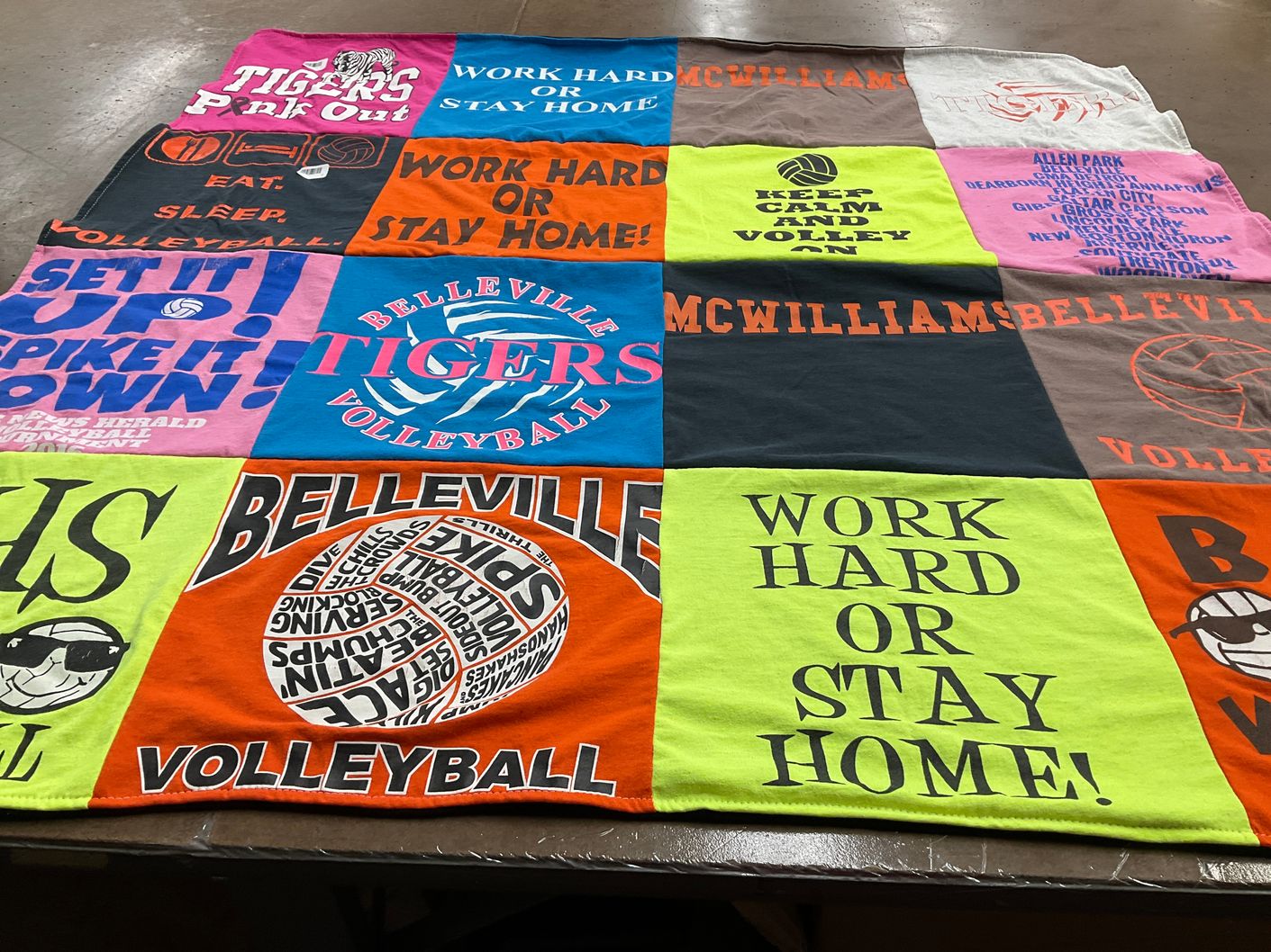 T-shirt quilt featuring belleville tigers volleyball by Debra from MI