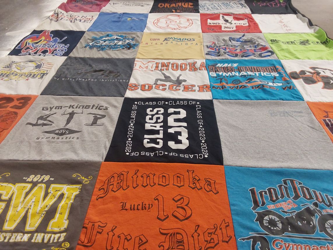 T-shirt quilt from minooka community high school by Sally from IL